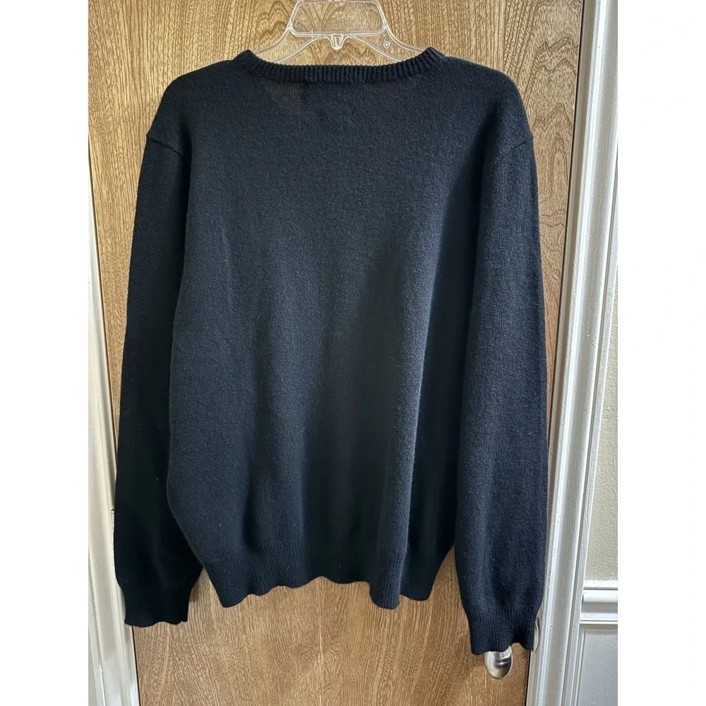 Polo Ralph Lauren 100% Lambs Wool Sweater Size XL Black Purple Logo Retro Vtg